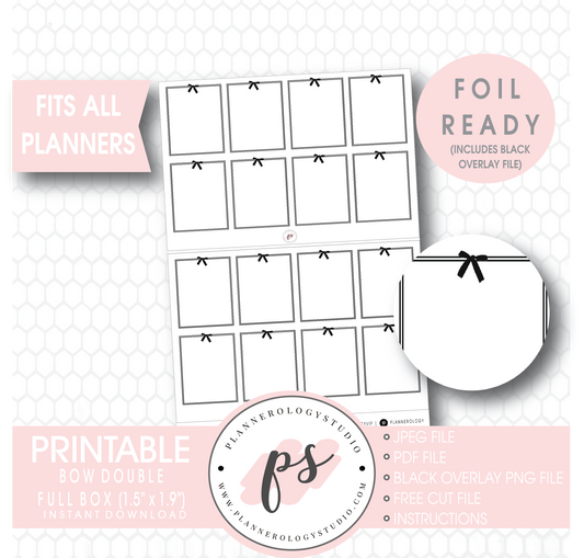 Decorative Bow Double Full Boxes Digital Printable Planner Stickers (Foil Ready) - Plannerologystudio