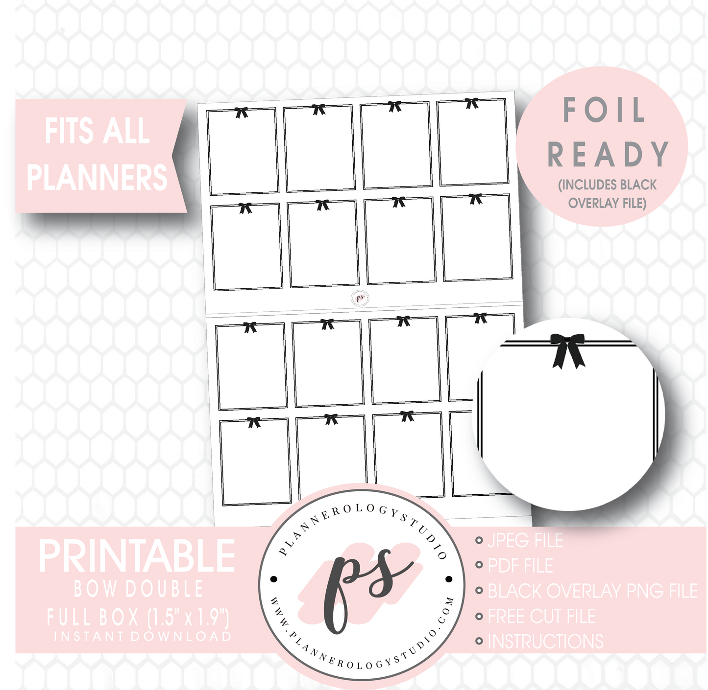 Decorative Bow Double Full Boxes Digital Printable Planner Stickers (Foil Ready) - Plannerologystudio