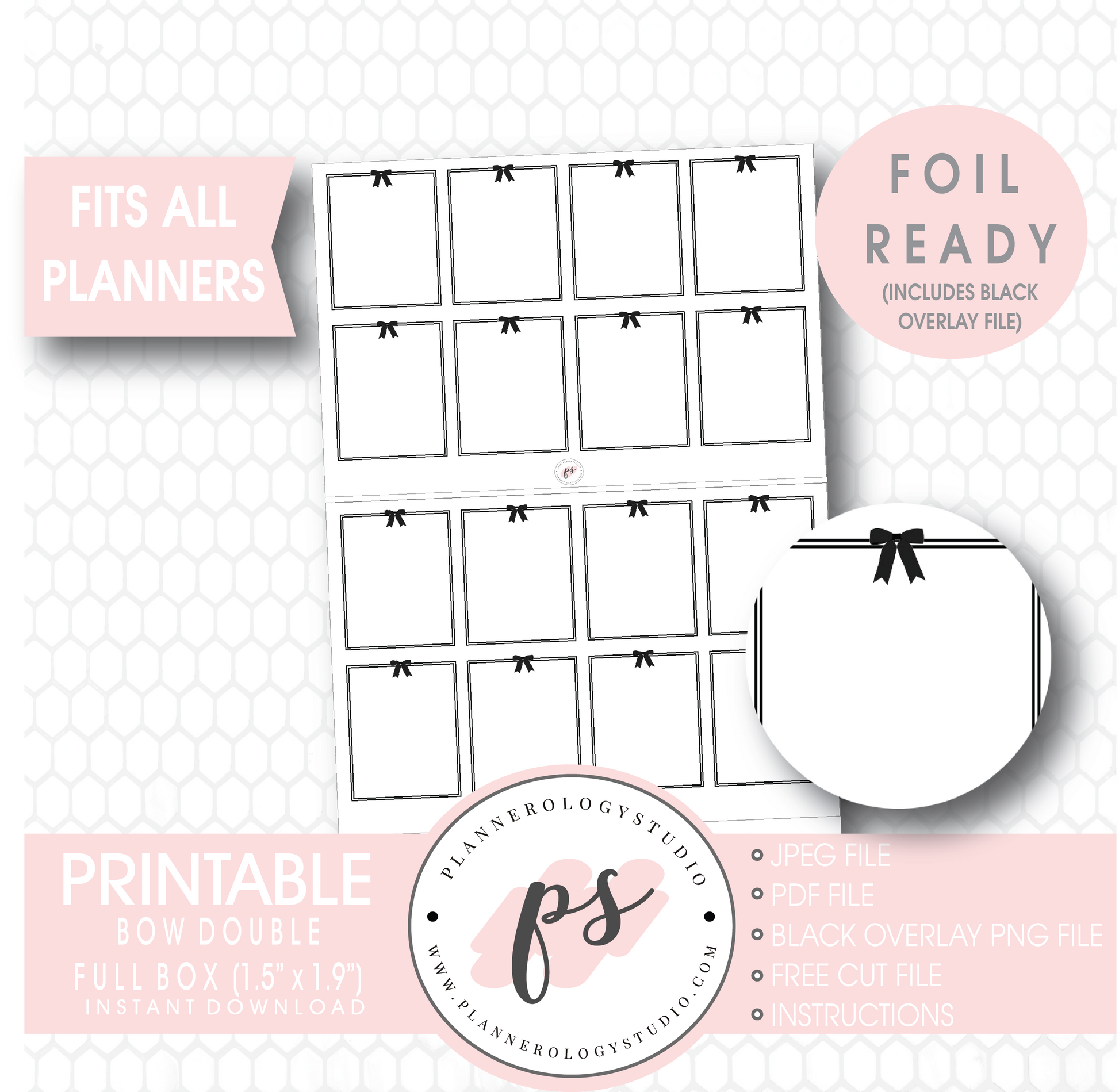 Decorative Bow Double Full Boxes Digital Printable Planner Stickers (Foil Ready) - Plannerologystudio