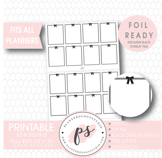 Decorative Bow Double Full Boxes Digital Printable Planner Stickers (Foil Ready) - Plannerologystudio