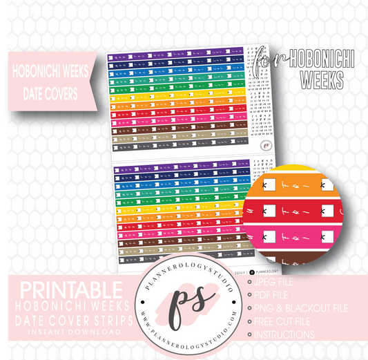 Hobonichi Weeks Rainbow Date Cover Strips Digital Printable Planner Stickers - Plannerologystudio