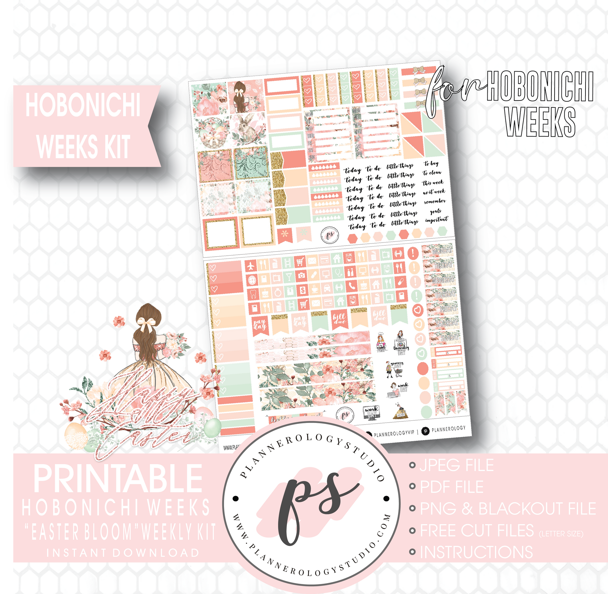 Easter Bloom Weekly Kit Printable Digital Planner Stickers (for use with Hobonichi Weeks) - Plannerologystudio
