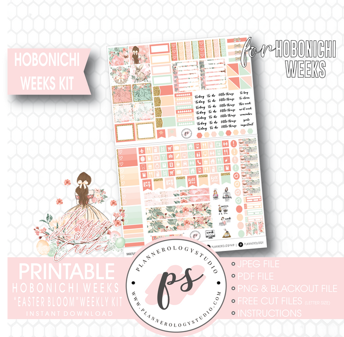Easter Bloom Weekly Kit Printable Digital Planner Stickers (for use with Hobonichi Weeks) - Plannerologystudio