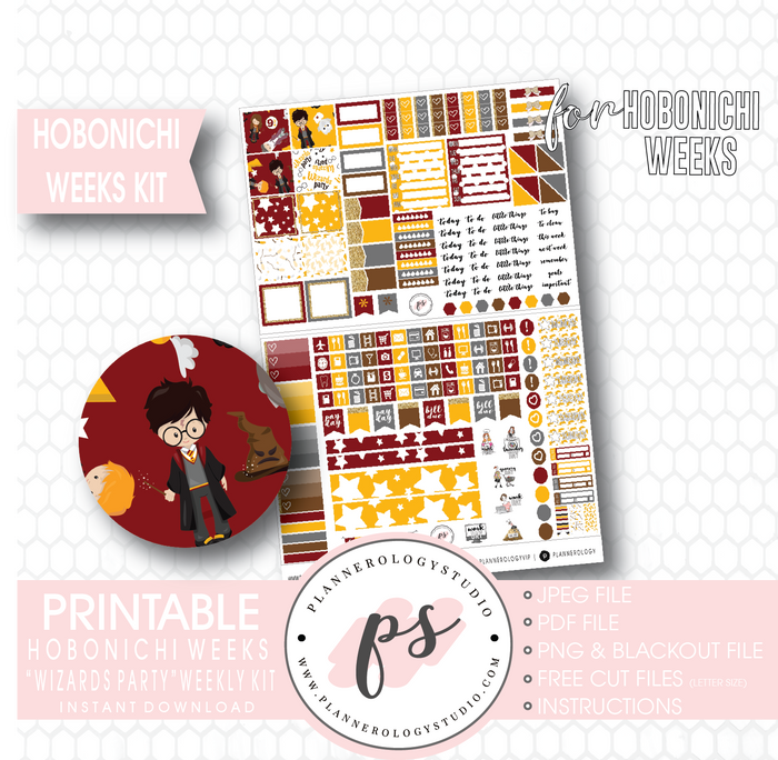 Wizards Party (Harry Potter Inspired) Weekly Kit Printable Digital Planner Stickers (for use with Hobonichi Weeks) - Plannerologystudio