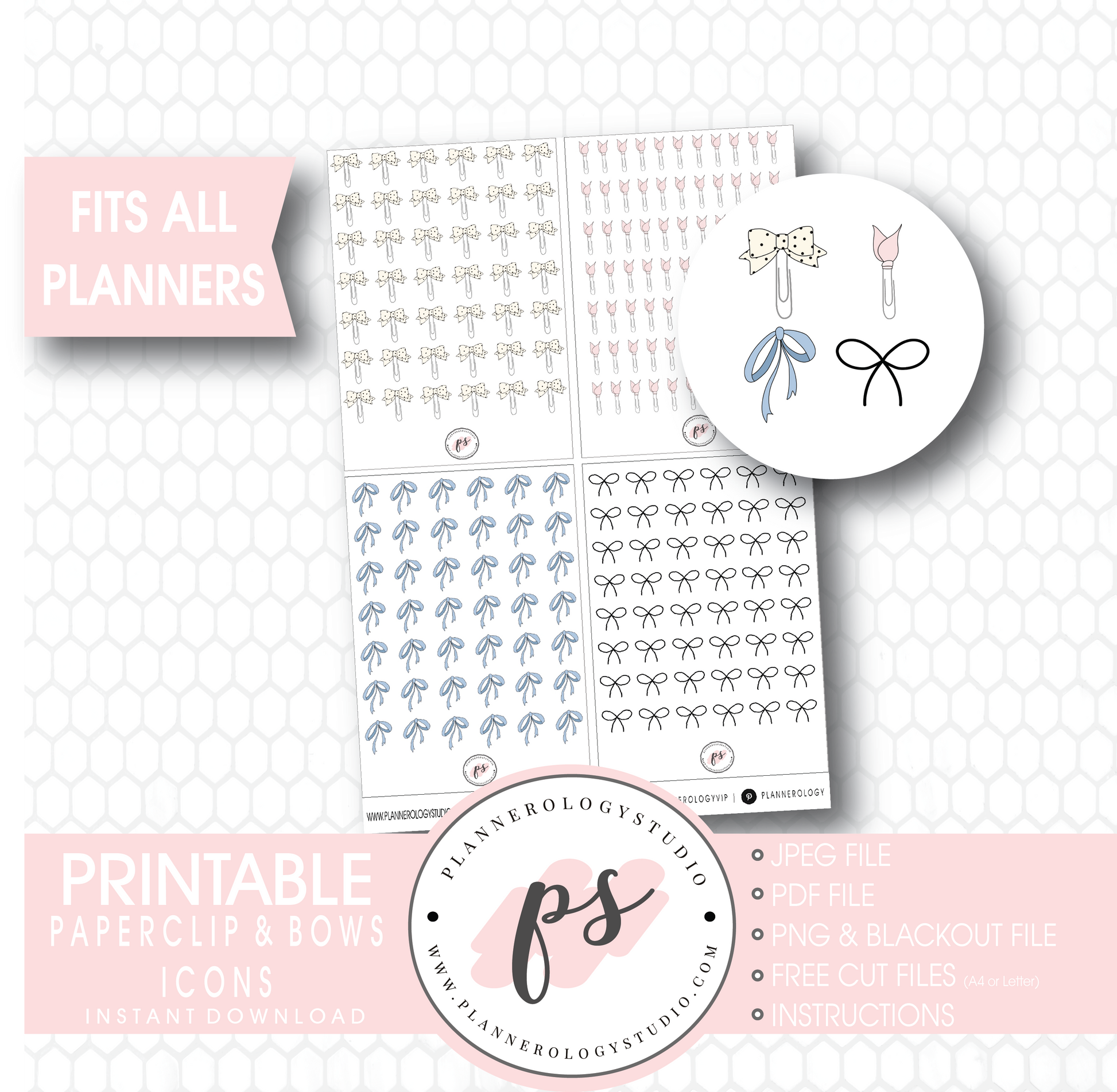 Paperclip & Bow Icons Digital Printable Planner Stickers - Plannerologystudio
