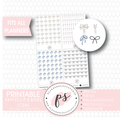 Paperclip & Bow Icons Digital Printable Planner Stickers - Plannerologystudio
