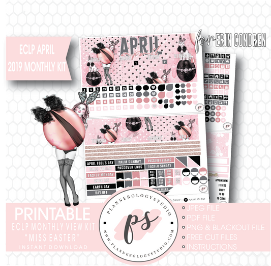 Miss Easter April 2019 Monthly View Kit Digital Printable Planner Stickers (for use with Erin Condren) - Plannerologystudio
