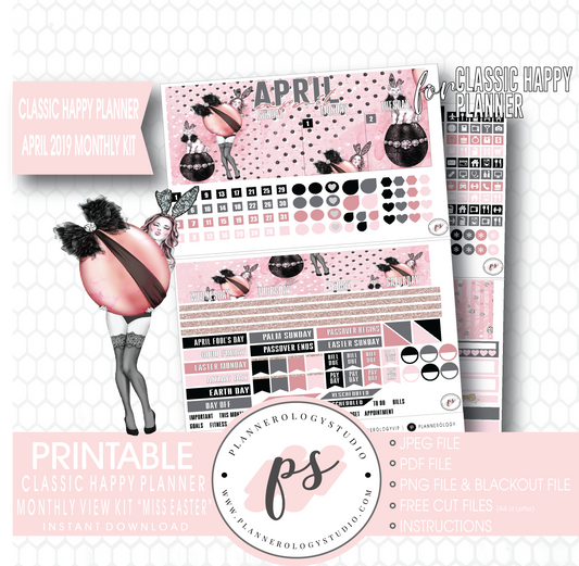 Miss Easter April 2019 Monthly View Kit Digital Printable Planner Stickers (for use with Classic Happy Planner) - Plannerologystudio