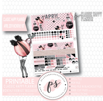 Miss Easter April 2019 Monthly View Kit Digital Printable Planner Stickers (for use with Classic Happy Planner) - Plannerologystudio
