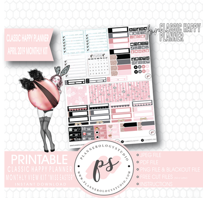 Miss Easter April 2019 Monthly View Kit Digital Printable Planner Stickers (for use with Classic Happy Planner) - Plannerologystudio