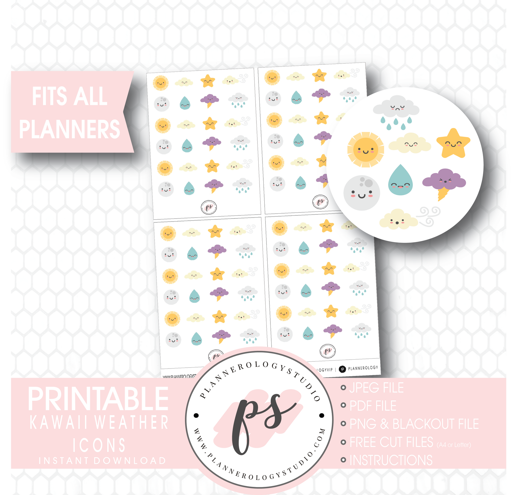 Cute Kawaii Weather Icons Digital Printable Planner Stickers - Plannerologystudio