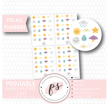 Cute Kawaii Weather Icons Digital Printable Planner Stickers - Plannerologystudio