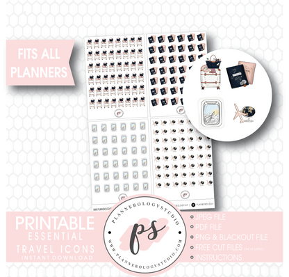 Various Travel Essentials Icons Digital Printable Planner Stickers - Plannerologystudio