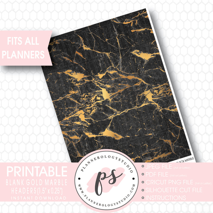 Gold Black Marble Pattern Blank Header Printable Planner Stickers - Plannerologystudio