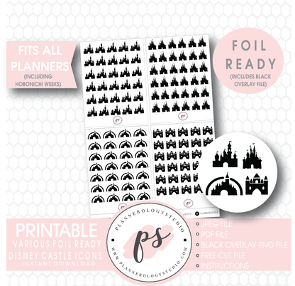 Various Disney Castle Inspired Icon Digital Printable Hobonichi Weeks Planner Stickers (Foil Ready) - Plannerologystudio