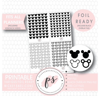 Various Disney Mickey Mouse Ears Inspired Icon Digital Printable Hobonichi Weeks Planner Stickers (Foil Ready) - Plannerologystudio