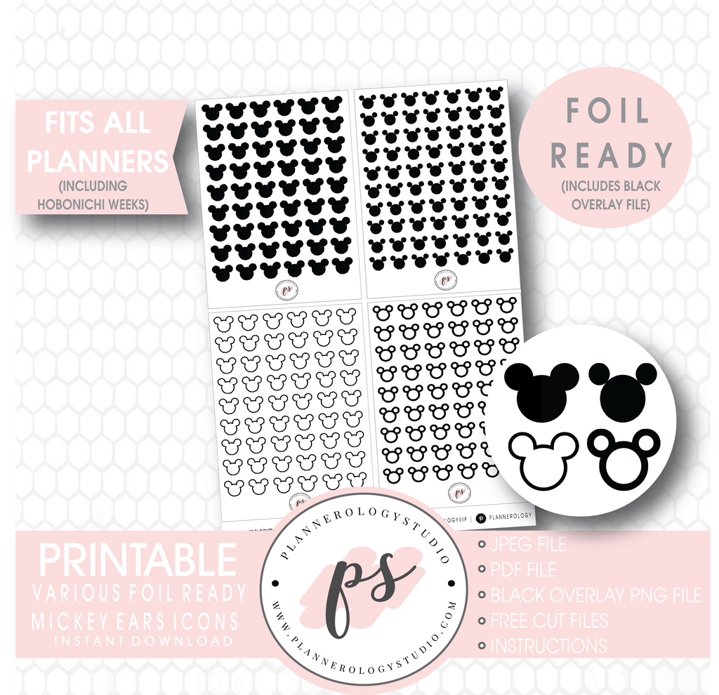 Various Disney Mickey Mouse Ears Inspired Icon Digital Printable Hobon –  Plannerologystudio