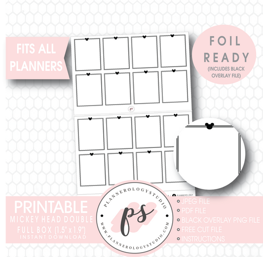 Mickey Mouse Inspired Double Full Boxes Digital Printable Planner Stickers (Foil Ready) - Plannerologystudio