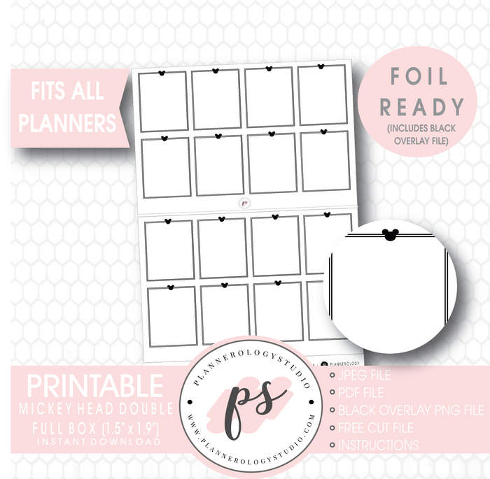 Mickey Mouse Inspired Double Full Boxes Digital Printable Planner Stickers (Foil Ready) - Plannerologystudio