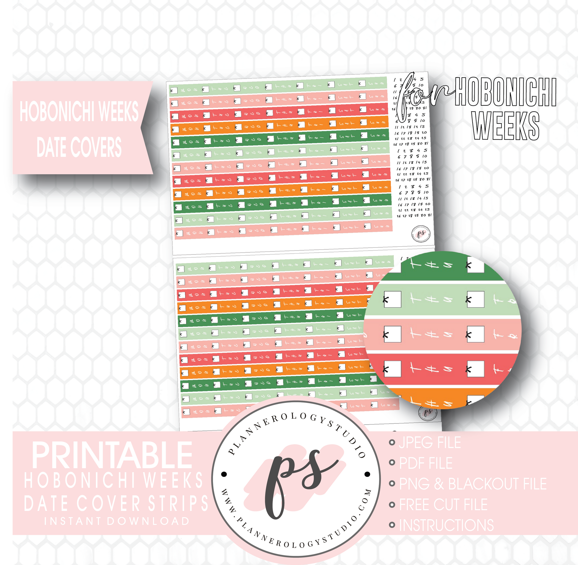 Hobonichi Weeks Spring Colours Date Cover Strips Digital Printable Planner Stickers - Plannerologystudio