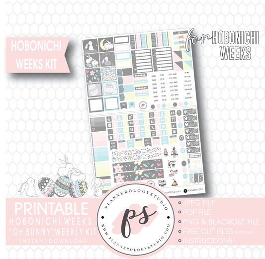 Oh Bunny (Easter) Weekly Kit Printable Digital Planner Stickers (for use with Hobonichi Weeks) - Plannerologystudio