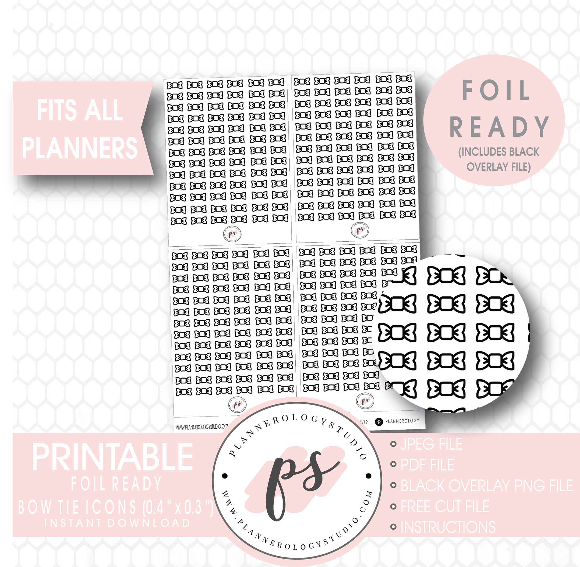 Decorative Bow Tie Icon Digital Printable Planner Stickers (Foil Ready) - Plannerologystudio