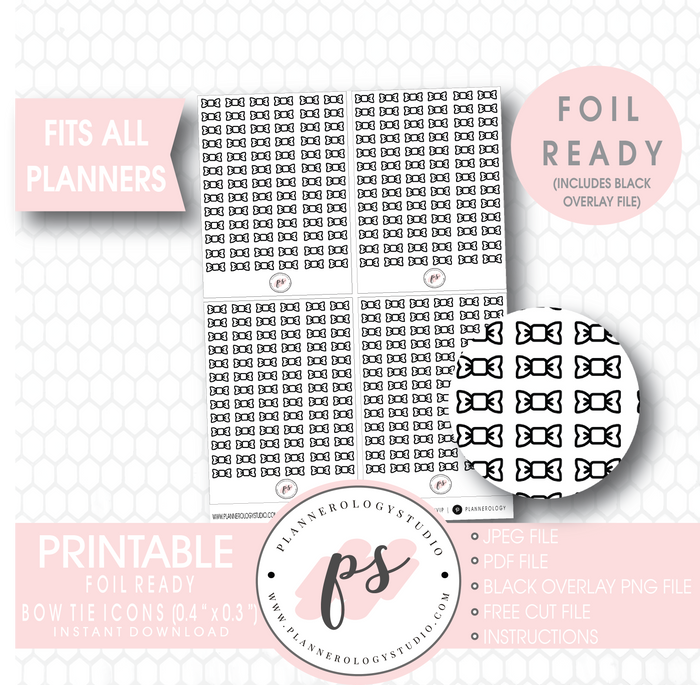 Decorative Bow Tie Icon Digital Printable Planner Stickers (Foil Ready) - Plannerologystudio