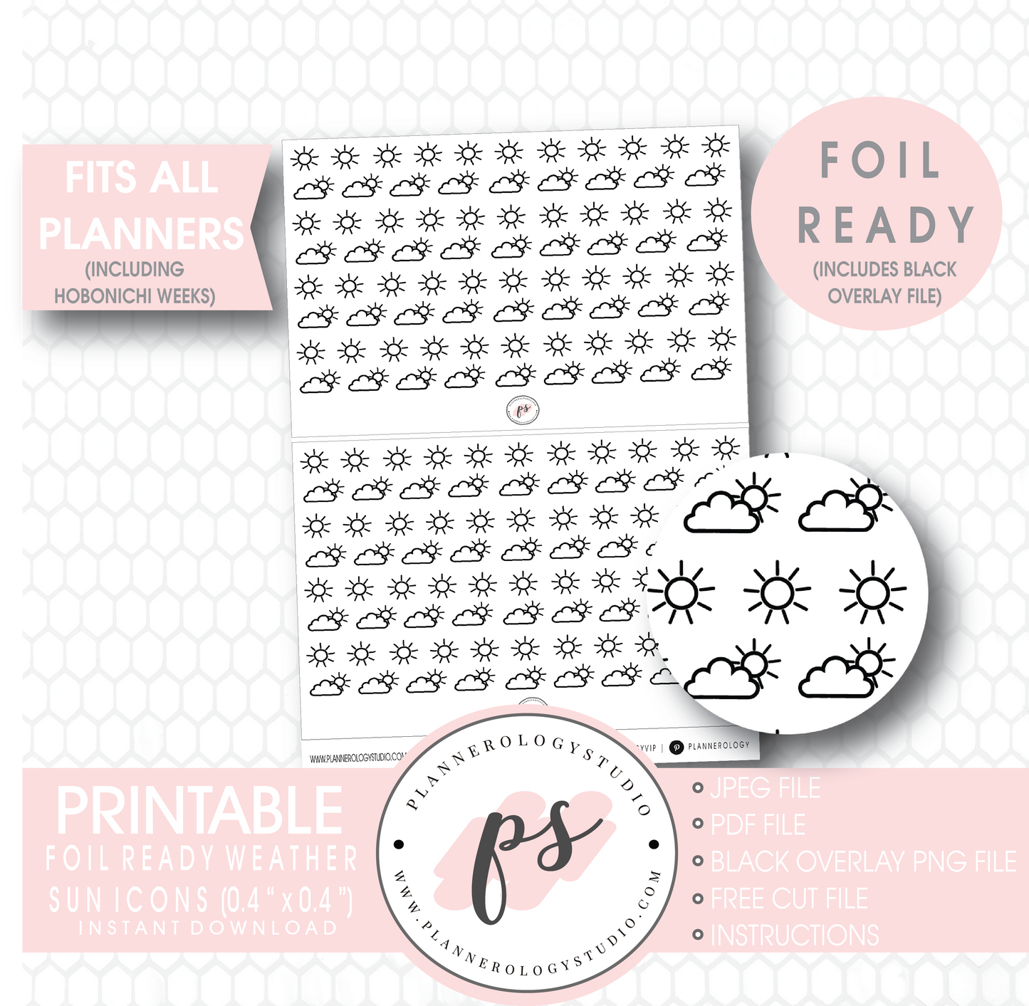 Weather (Suns) Icon Digital Printable Hobonichi Weeks Planner Stickers (Foil Ready) - Plannerologystudio