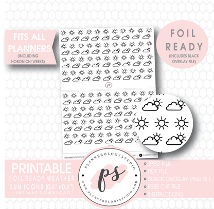 Weather (Suns) Icon Digital Printable Hobonichi Weeks Planner Stickers (Foil Ready) - Plannerologystudio