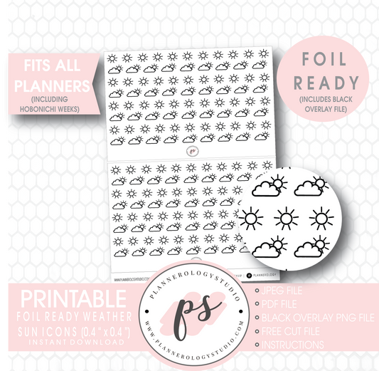 Weather (Suns) Icon Digital Printable Hobonichi Weeks Planner Stickers (Foil Ready) - Plannerologystudio