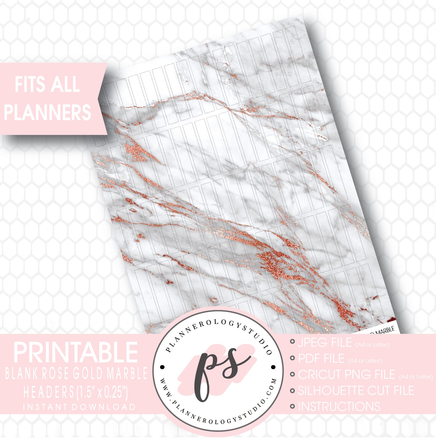 Rose Gold Marble Pattern Blank Header Printable Planner Stickers - Plannerologystudio
