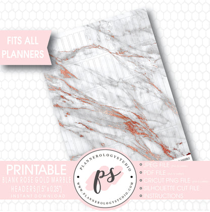Rose Gold Marble Pattern Blank Header Printable Planner Stickers - Plannerologystudio