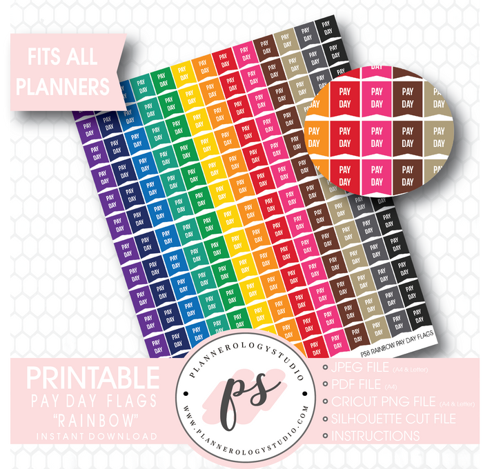 Rainbow Pay Day Flags Printable Planner Stickers - Plannerologystudio