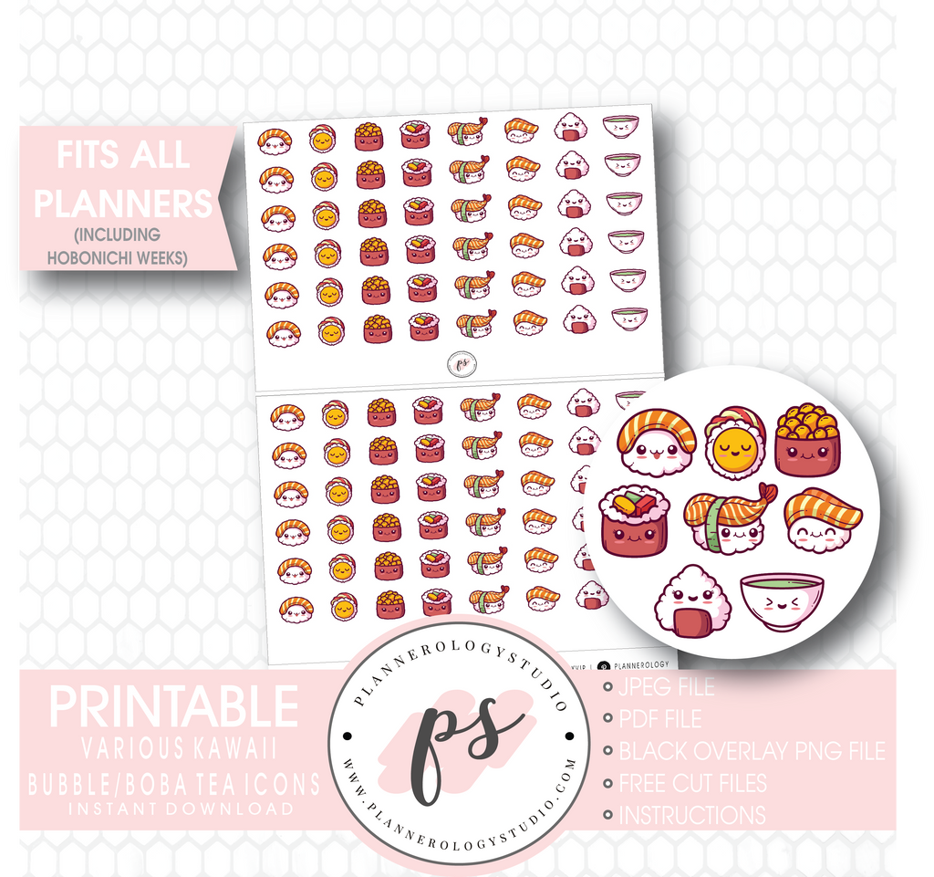 Cute Kawaii Sushi Icons Digital Printable Planner Stickers –  Plannerologystudio