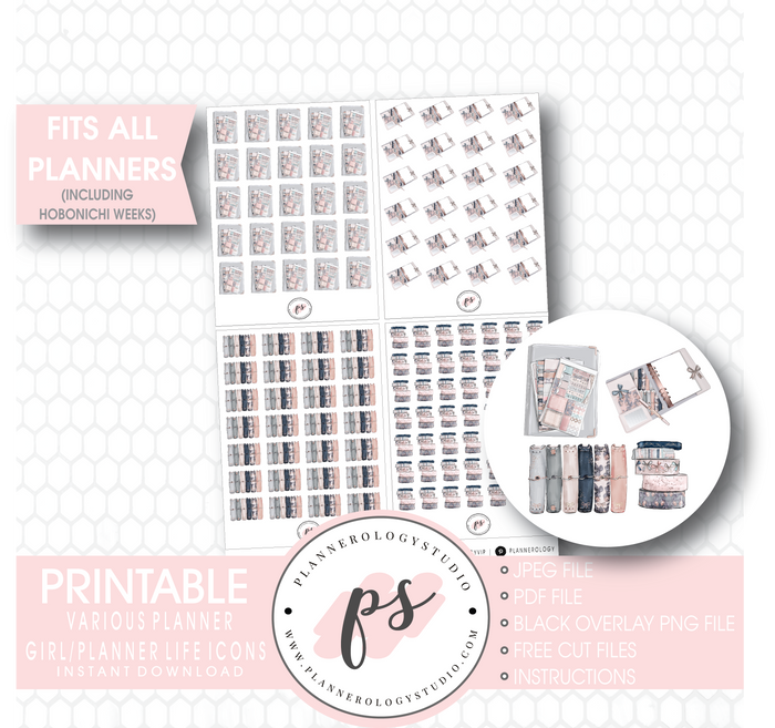 Various Planner Girl/Planner Life Icons Digital Printable Planner Stickers - Plannerologystudio