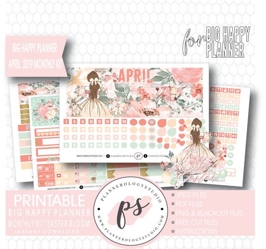 Easter Bloom April 2019 Monthly View Kit Digital Printable Planner Stickers (for use with Big Happy Planner) - Plannerologystudio