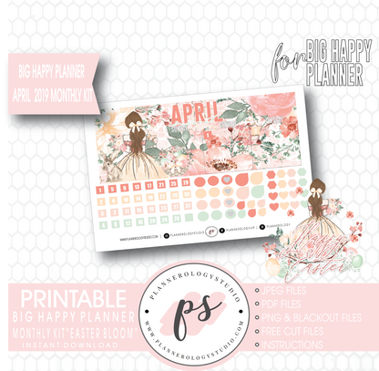 Easter Bloom April 2019 Monthly View Kit Digital Printable Planner Stickers (for use with Big Happy Planner) - Plannerologystudio