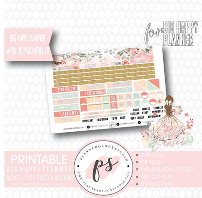 Easter Bloom April 2019 Monthly View Kit Digital Printable Planner Stickers (for use with Big Happy Planner) - Plannerologystudio