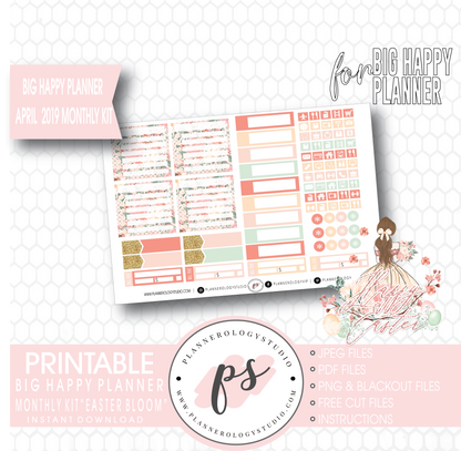 Easter Bloom April 2019 Monthly View Kit Digital Printable Planner Stickers (for use with Big Happy Planner) - Plannerologystudio