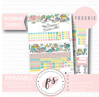Easter Fun ECLP Erin Condren April 2019 Monthly Kit Digital Printable Planner Stickers (PDF/JPG/PNG/Cut File Freebie) - Plannerologystudio