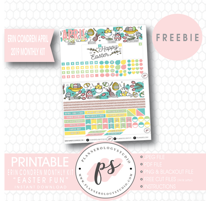 Easter Fun ECLP Erin Condren April 2019 Monthly Kit Digital Printable Planner Stickers (PDF/JPG/PNG/Cut File Freebie) - Plannerologystudio