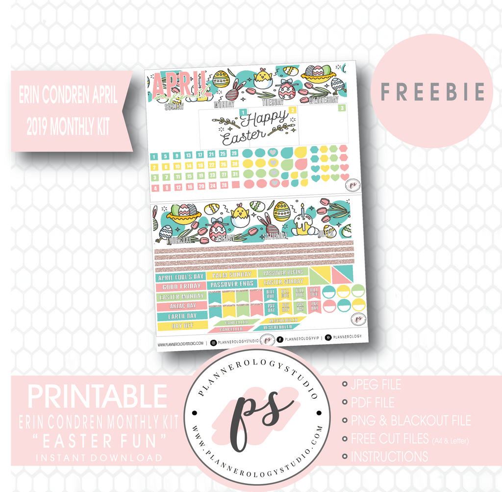 Easter Fun ECLP Erin Condren April 2019 Monthly Kit Digital Printable Planner Stickers (PDF/JPG/PNG/Cut File Freebie) - Plannerologystudio