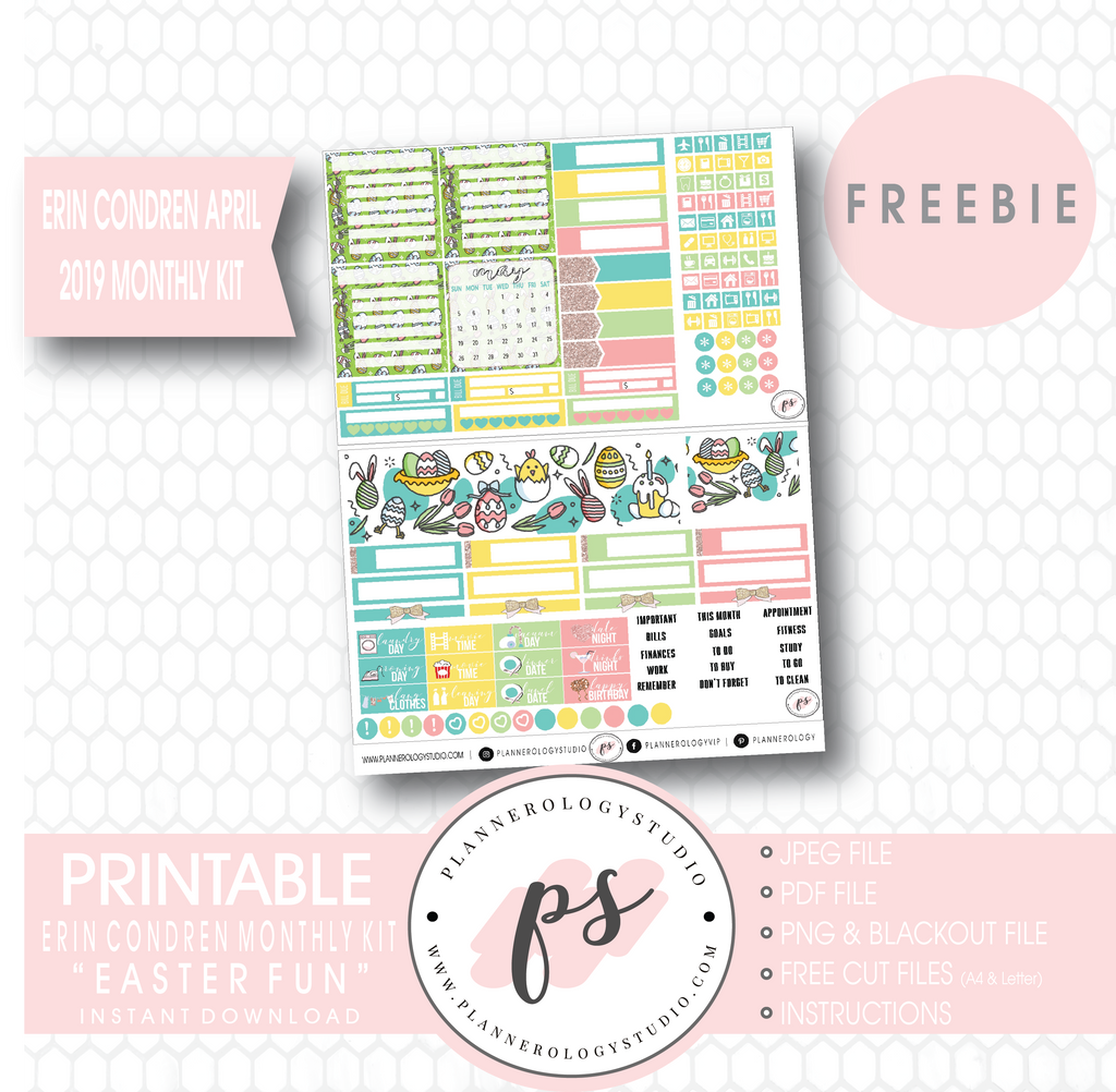 Easter Fun ECLP Erin Condren April 2019 Monthly Kit Digital Printable Planner Stickers (PDF/JPG/PNG/Cut File Freebie) - Plannerologystudio