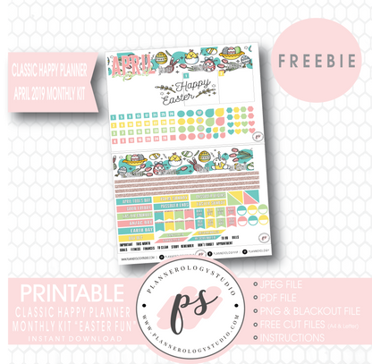 Easter Fun Classic Happy Planner April 2019 Monthly Kit Digital Printable Planner Stickers (PDF/JPG/PNG/Cut File Freebie) - Plannerologystudio