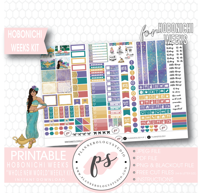 Whole New World (Aladdin) Weekly Kit Printable Digital Planner Stickers (for use with Hobonichi Weeks) - Plannerologystudio