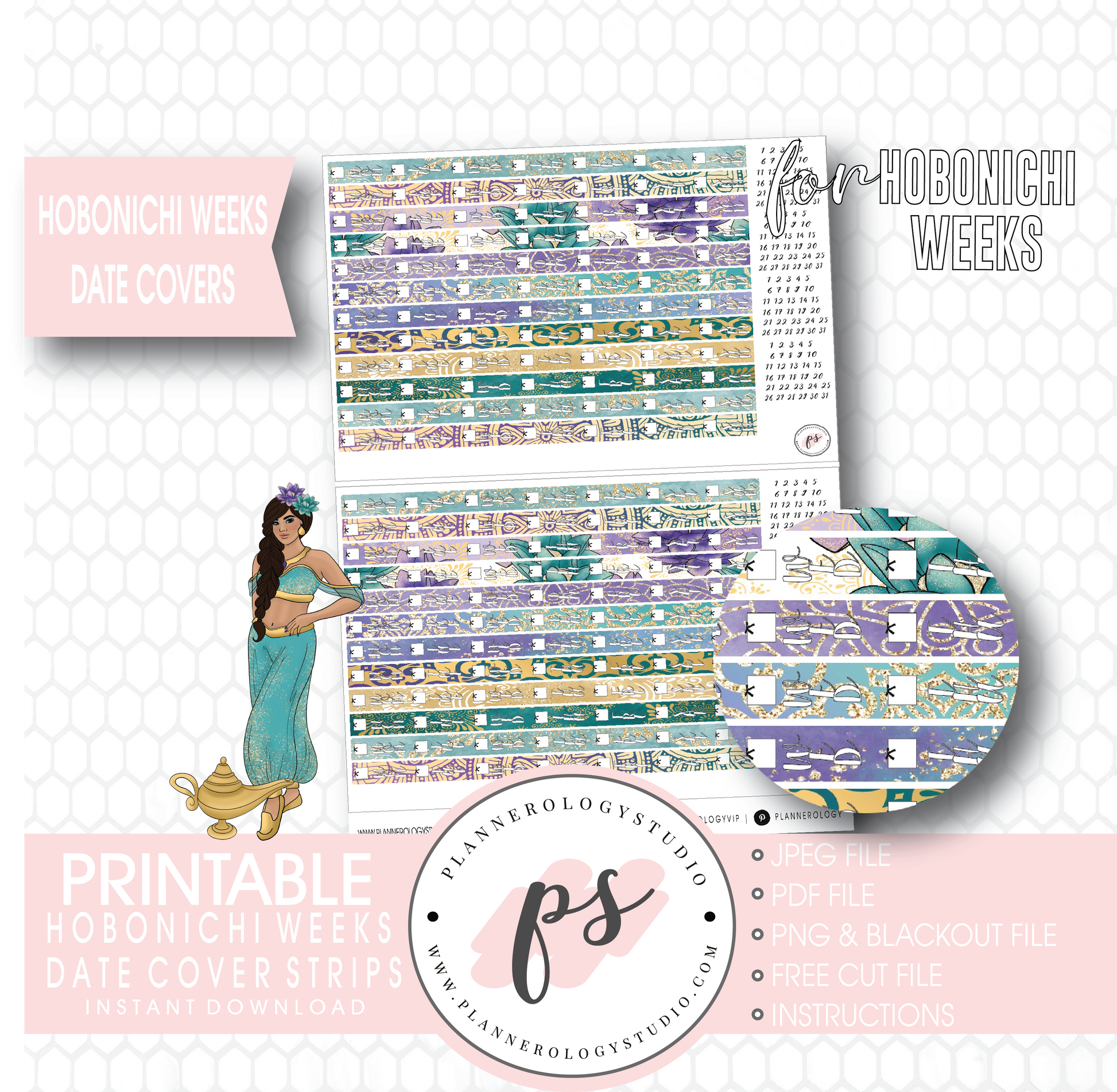 Hobonichi Weeks Whole New World (Aladdin Inspired) Date Cover Strips Digital Printable Planner Stickers - Plannerologystudio