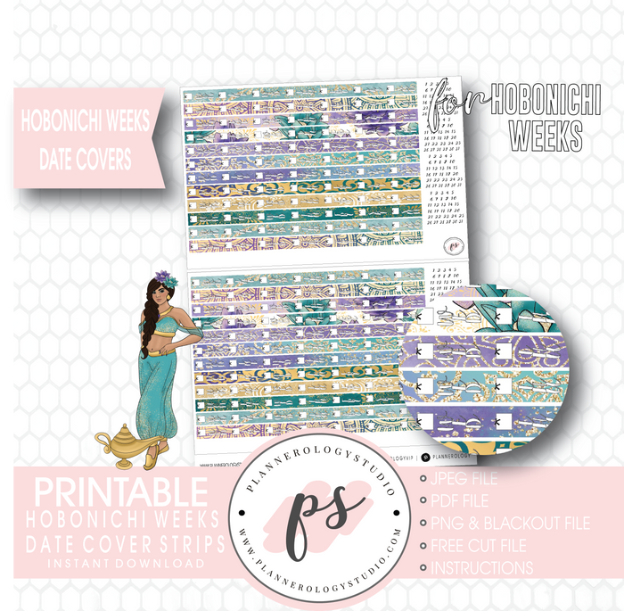 Hobonichi Weeks Whole New World (Aladdin Inspired) Date Cover Strips Digital Printable Planner Stickers - Plannerologystudio