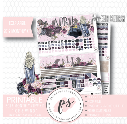 Ice & Wind (Game of Thrones) April 2019 Monthly View Kit Digital Printable Planner Stickers (for use with Erin Condren) - Plannerologystudio
