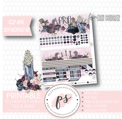 Ice & Wind (Game of Thrones) April 2019 Monthly View Kit Digital Printable Planner Stickers (for use with Erin Condren) - Plannerologystudio
