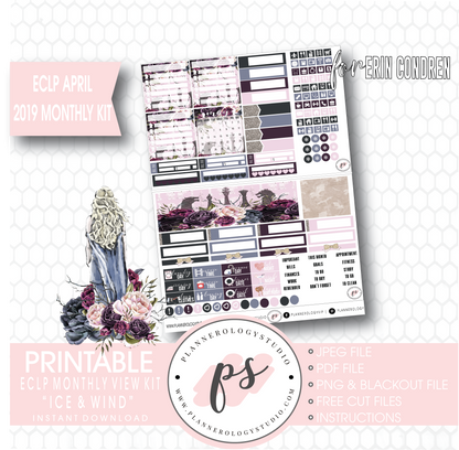 Ice & Wind (Game of Thrones) April 2019 Monthly View Kit Digital Printable Planner Stickers (for use with Erin Condren) - Plannerologystudio